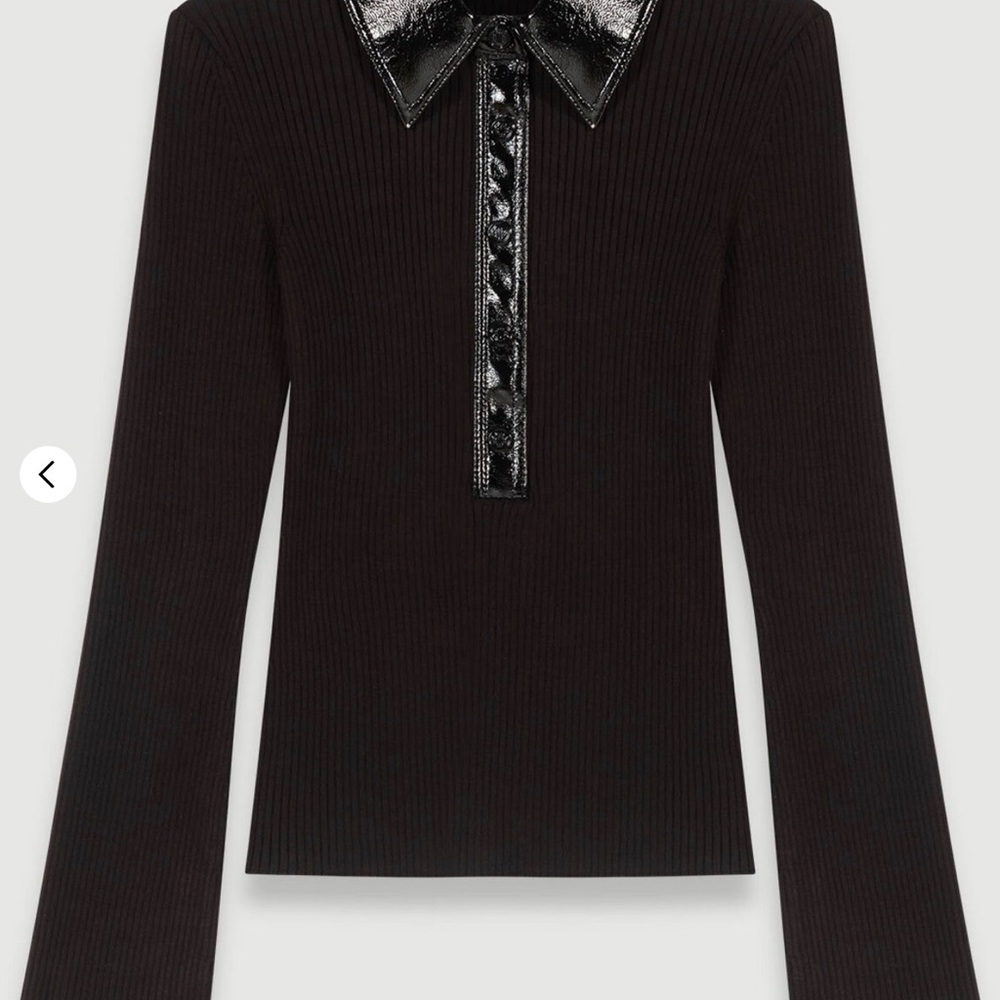 Maje Black Ribbed Button Down Shirt